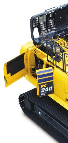 PC240LC maintenance features Easy Access Coolers The radiator and oil cooler are side-by-side modules which simplifies cleaning, removing, and installing.