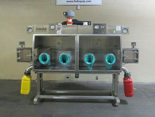 84 Lacalhene Isolator, SKU:241-15 LaCalhene rigid wall isolator, approximately 84 wide x 26 deep x 30 high chamber, singled sided, on stand, with blower, serial# 2339.