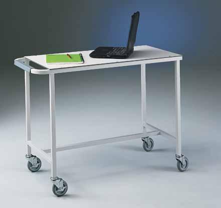 Instrument Desk Catalog #8052500. Serves as a desk, instrument table or laboratory cart. Support bar is centered to permit comfortable seating from either side.