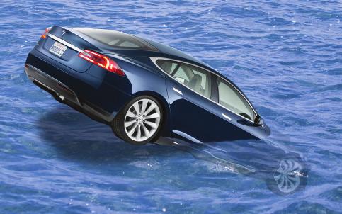 RESCUE OPERATIONS FULLY OR PARTIALLY SUBMERGED VEHICLES Treat a submerged Model S like any other vehicle. The body of the vehicle does not present a risk of shock in water.
