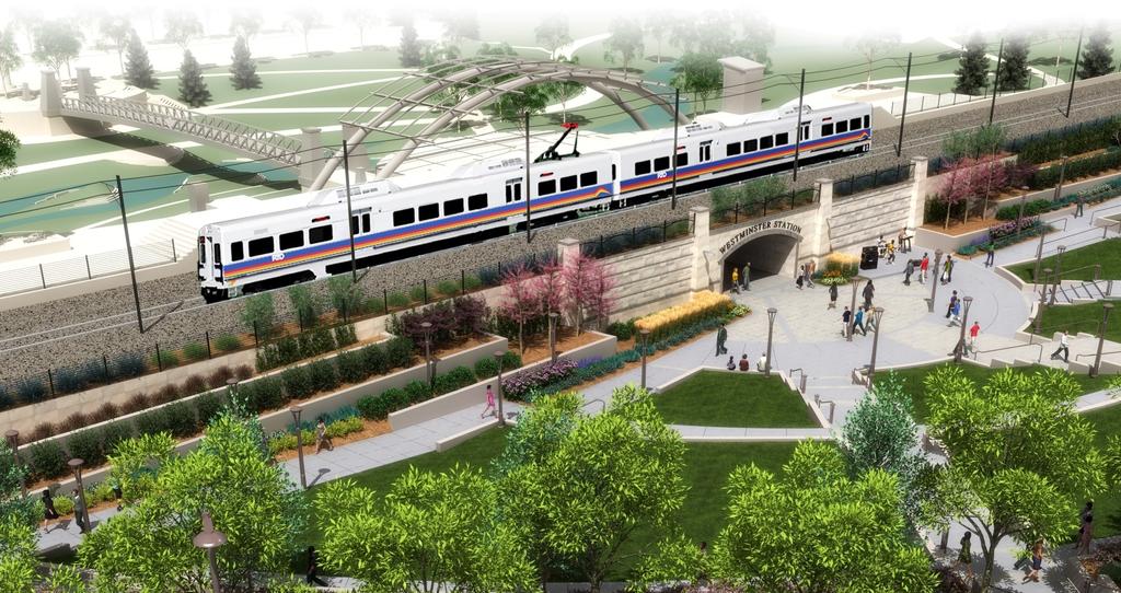 When the Northwest Rail Westminster Segment opens in 2016, riders will be able to easily connect from the train station to a future park, shops, residences and the parking garage.