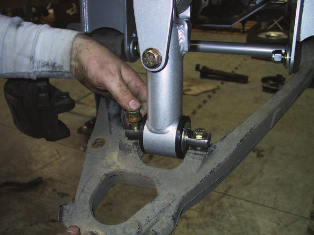 Install the sway bar drops (part# 19) to the frame (moving the sway bar backwards) using the provided 10mm hardware and torque to 25 ft. lbs.