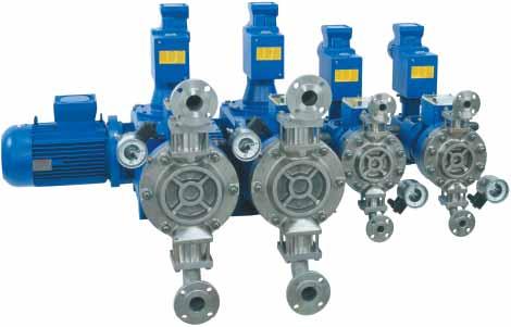 Metering pump type H2 (formerly H2-31) with diaphram pumphead and manual flow rate control Common design features Individual combinable metering pump gears with built-in low noise worm gear