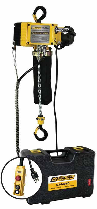 OZ ELECTRIC CHAIN HOIST 440 POUND RATED LOAD OVERLOAD PROTECTED The OZ440EC is a new advanced electric chain hoist. Ultra lightweight (18 lbs.