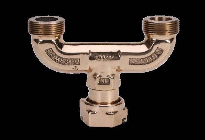 Residential Fire Service Connection. This compact uni-cast fitting has two outlets to allow the fire sprinkler system to function normally even when the residential side has been shut off.