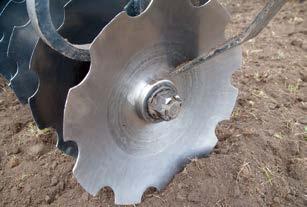 The 1-1/4" x 2-1/2" C-shaped spring steel reacts to both vertical, but more importantly, horizontal forces. Disc blade penetration is not compromised.