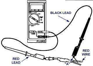Tri-Circuit Alternator Diode Test Charging Circuit (Red Wire) 1. Insert RED test lead into V receptacle in meter. 2. Insert BLACK test lead into receptacle in meter. 3.