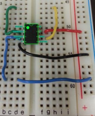 Connect a wire from pin 6 to any horizontal row above