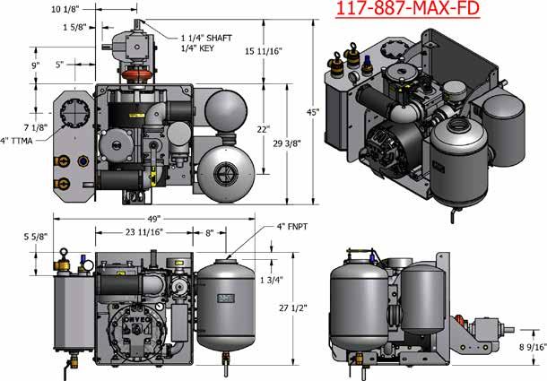 887 Max Packages All features included in the Pump Stand Complete plus: Vacuum pump included: specify muffler location Vacuum/pressure relief valve and gauge (left or right) 14" round oil catch