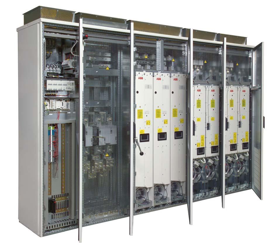 Cabinet-built drives I/O - connection and control Optional input terminals and main switch cubicle Withdrawable diode supply modules Withdrawable inverter modules Motor connection terminals