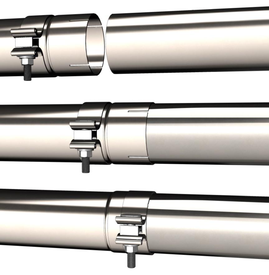 SwitchPath Exhaust with 102mm tips shown in Figure 12. Use a 2.5 Accu-Seal clamps to install the driver rear section (102mm tip part A21 ~or~ 90mm tip part A28), as shown by Arrow A in Figure 12.