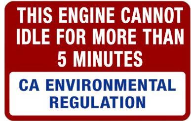 Other Requirements: Idling Restriction for Diesel Off-Road Equipment No engines may idle for more than 5 consecutive minutes. Idling does not apply during some operations (e.g. queuing, testing, servicing, repairing, etc.