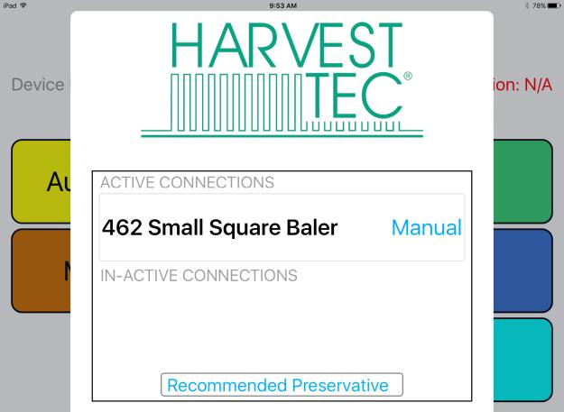 Operating the Harvest Tec ipad App After installation of the Bluetooth Receiver (030-4672A) on to the applicator system, attach the power cord 006-4640A to supply power.