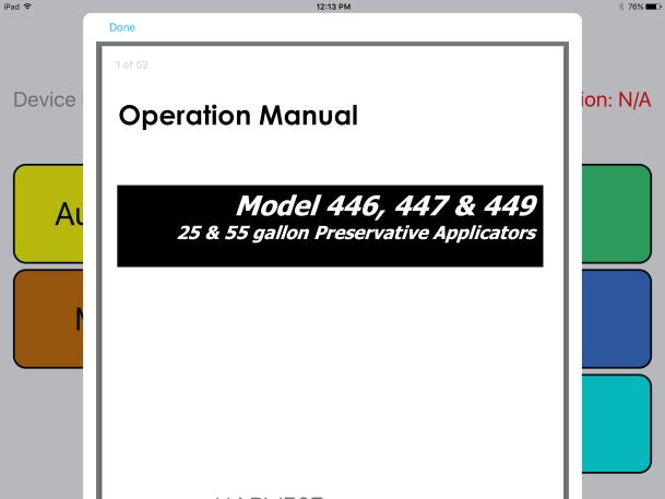 Operating the Harvest Tec ipad App (continued) Manual Selection Selecting the Manual button (below) displayed