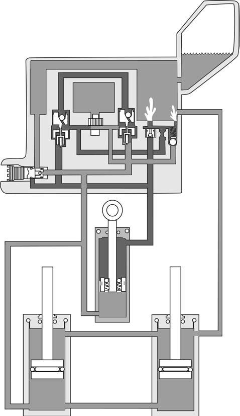 MODES OF OPERATION (THREE PISTON SYSTEM) Tilt-DOWN / Trim-IN Mode When the DOWN switch is pressed, the trim/tilt motor rotates counterclockwise (as viewed from pump end) and turns the pump gears.