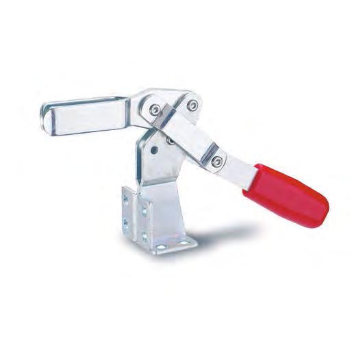 MVC. Vertical toggle clamps with double base C10 zinc-plated steel. Rivets Handle Polyurethan, red colour. Resistant to solvents, oils, greases and other chemical agents.