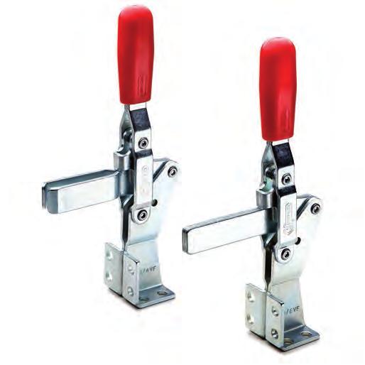 MVD. Vertical toggle clamps with double base C10 zinc-plated steel. Rivets Handle Polyurethan, red colour. Resistant to solvents, oils, greases and other chemical agents.