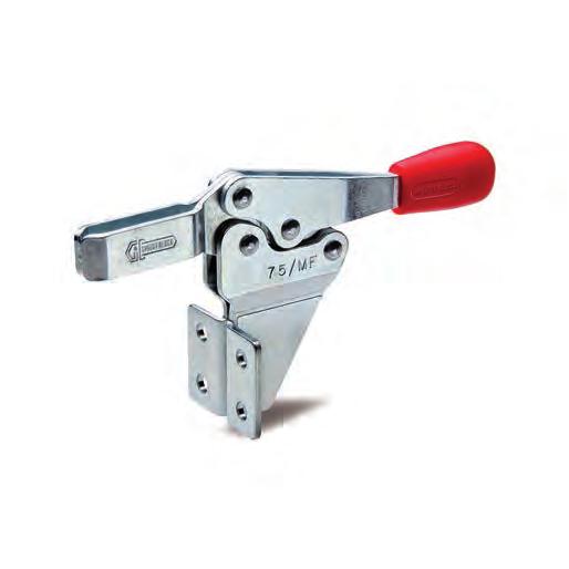 MOC. Horizontal toggle clamps with folded base C10 zinc-plated steel (MOC-MF). AISI 304 stainless steel (MOC-MFX). Rivets Zinc-plated steel (MOC-MF). AISI 304 stainless steel (MOC-MFX). Support bushing Hardened and ground steel (for sizes 355).