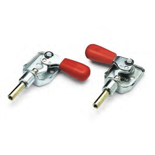 MLA. Push-pull clamps C10 zinc-plated steel. Rivets Push lever Reference bushing Handle Polyurethan, red colour. Resistant to solvents, oils, greases and other chemical agents.