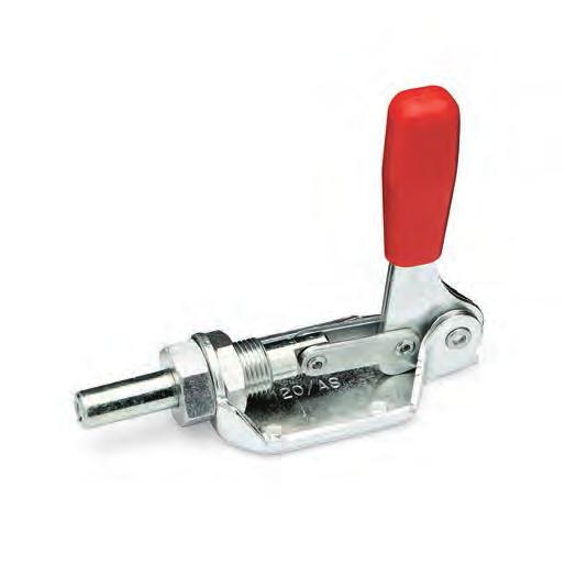 MFA. Push-pull clamps C10 zinc-plated steel. Rivets Push lever Reference bushing Zinc-plated brass. Nut Handle Polyurethan, red colour. Resistant to solvents, oils, greases and other chemical agents.