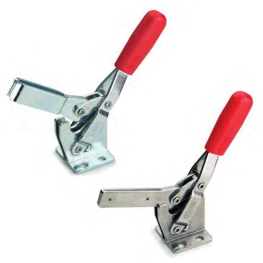 MVA. Vertical toggle clamps with folded base Standard executions MVA-A: C10 zinc-plated steel, zinc-plated steel rivets. Open clamping lever and two folded washers.