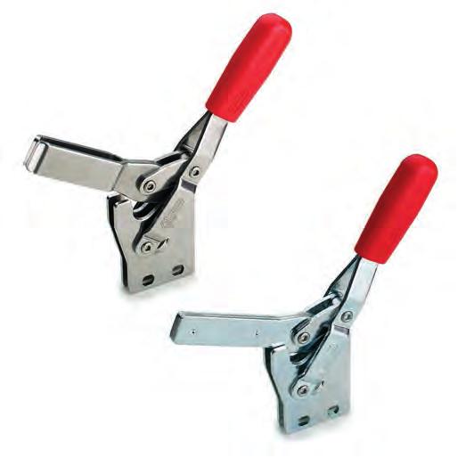 MVB. Vertical toggle clamps with straight base Standard executions MVB-B: C10 zinc-plated steel, zinc-plated steel rivets. Open clamping lever and two folded washers.