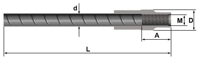 PSA TRANSITION COUPLERS The reinforcement coupler PSA-T (Figure 26) is composed of a reinforcement steel and a sleeve special PKB (table 12) with interior metric thread pressed at one end.