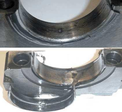 Page 9 of 13 Lack of lubrication causes rapid bearing wear or bearing to seize. Bearing failure. Spun main bearings.
