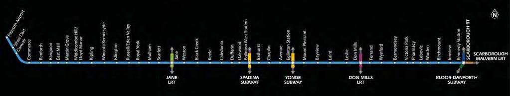 About the Eglinton Crosstown LRT The Eglinton Crosstown Light Rail Transit (LRT), part of the Transit City LRT Plan, is approximately 33 kilometres in length, from Pearson