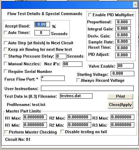 Model 622 Technical Specifications Page 4 of 6 From this screen, you can adjust percent error allowed on set points and the "Auto Timer" to shut off the air for a certain period of time.