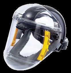 High visibility hood with two reflective stripes, two large elastic bands, molded elastomer and large panoramic screen.