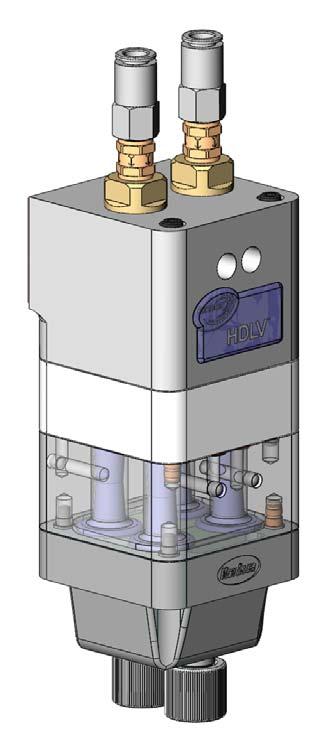 Prodigy HDLV Pump 3 Description See Figure 1. The Prodigy HDLV (High-Density powder, Low-Volume air) powder feed pump transports precise amounts of powder from a feed source to a powder spray gun.