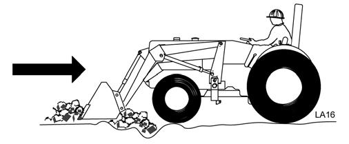 Make a short 5-inch to 8-inch angle cut and break-out cleanly, Figure 18. With the bucket level, start a cut at the notch approximately 2 inches deep.