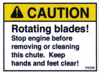 DEDOS, MANOS Y PARTES DEL CUERPO PUEDAN SER CORTADOS! Part #: R2008 Rotating Blades Label Part #: R4008 Caution: Rotating Blades Label PECO!