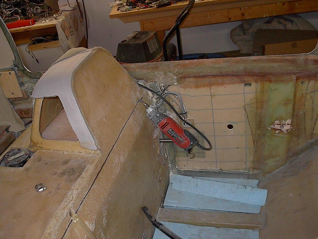 Figure 2 Initial cut alon front of the cockpit just above the break in the cockpit.