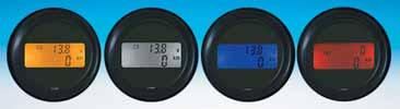 These meters are available with a black or white face, chrome or black housing, and red or blue dial illumination. Housings are 48 mm in diameter and have the switch button installed in the lower cap.