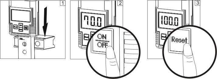 Connect HM 201D with indicator (Picture-1) Turn ON the scale by pressing ON/OFF key(picture-2). Press BMI key to check current height. Sliding the measuring rod downward completely (Picture-3).