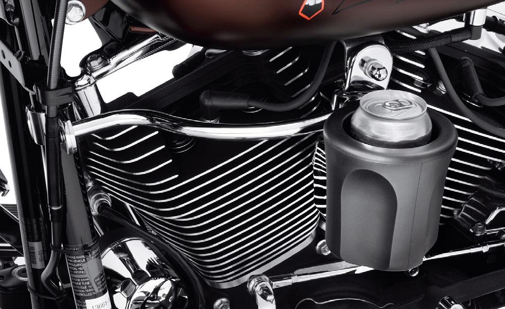LUGGAGE 791 Storage F. RIDER CUP HOLDER Shaped to blend with the contours of your Harley-Davidson motorcycle, this unique cup holder is easy to reach without cluttering the handlebar.