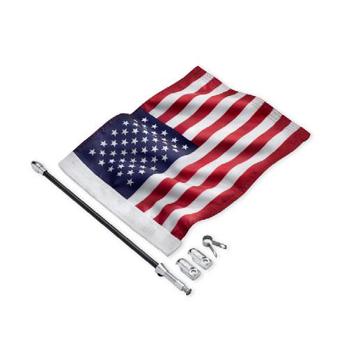 Kit includes American flag, chrome billet mounting bracket, flag mast and all required hardware.
