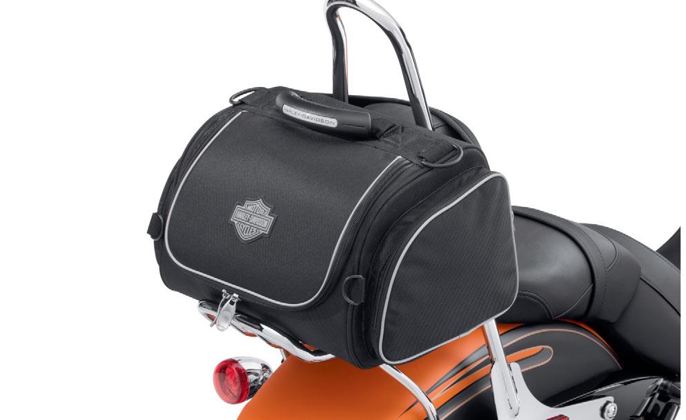 Just slip the smooth, low-profile band over the passenger backrest for a snug and secure fit and cinch the bag in place with the adjustable mounting straps.