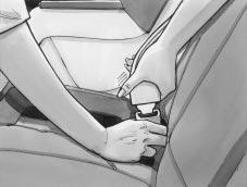 4. Buckle the belt. Make sure the release button is positioned so you would be able to unbuckle the safety belt quickly if you ever had to. 1-44 5.