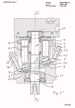F01B 3/0076 {Connection between cylinder barrel and inclined swash plate} Illustrative example of subject matter