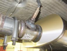 Install the Banks Monster Muffler onto the catalytic converter. Be sure the muffler inlet is facing towards the catalytic converter.