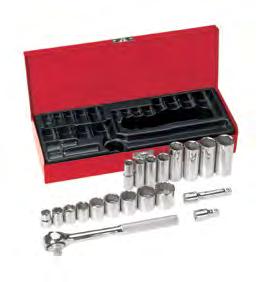 22 kg) 20-Piece 3/8" Drive Socket Wrench Set Set consists of the following pieces: Four 6-point sockets: 3/8", 7/16", 1/2", and 9/16" Four -point sockets: 5/8", 11/16", 3/4", and 13/16" One spark
