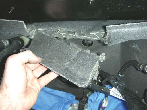 To provide clearance for the supercharger manifold, it is necessary to trim the sound deadening