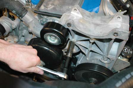 To make installation of the supercharger manifold easier, remove the alternator/power steering bracket from