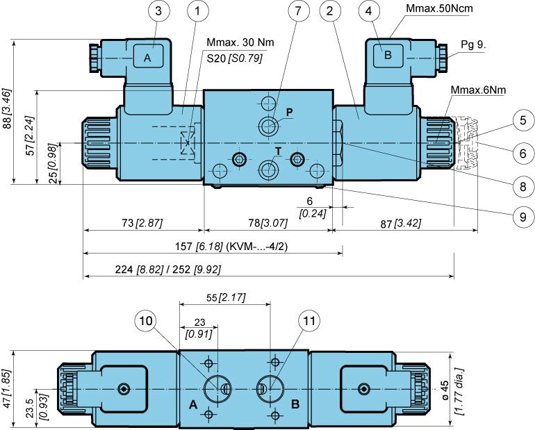 Directional control valves - Hydraulic components Dimensions (Manual override - G) (Manual override - G) 1. Solenoid a / MR-045-O 2.