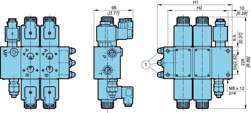 Directional control valves - Hydraulic components Dimensions OB-KVM-6, OB-KVM-6-VV H1 H2