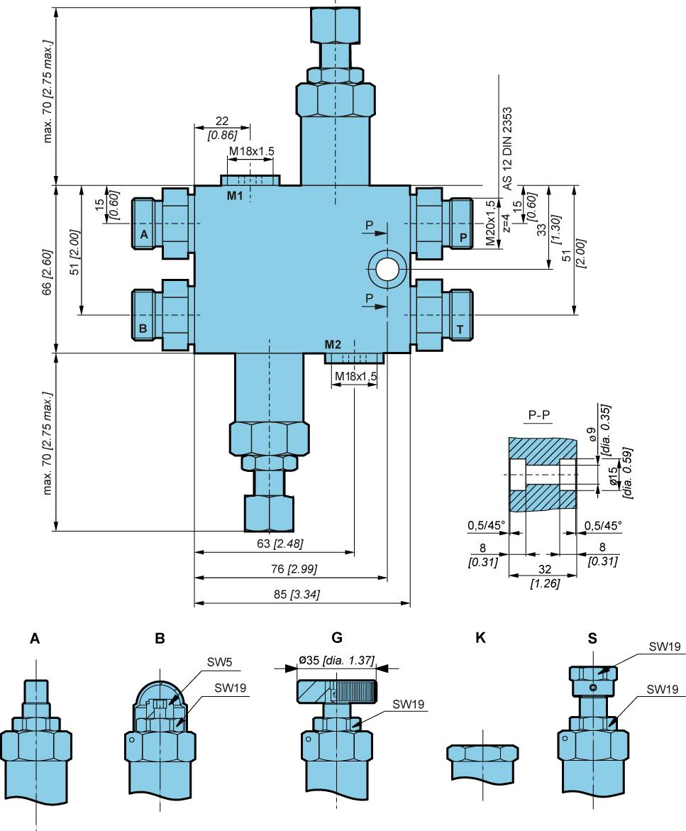 Hydraulic components - Pressure control valves Dimensions Inner hexagonal key