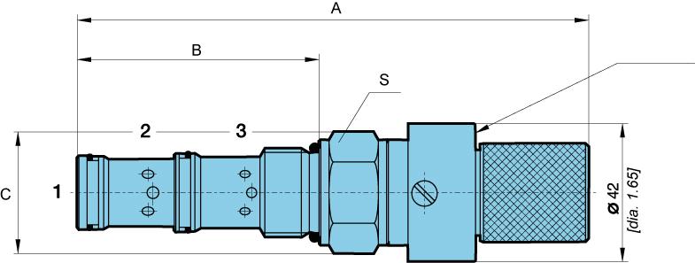Flow control valves - Hydraulic components Dimensions TVTP-...-B-... Scale 0 to 10 Typ A mm [Zoll] B mm [Zoll] C mm [Zoll] S Torque into Cavity Nm [in.